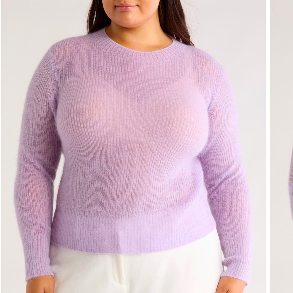 Vince Purple Crew Neck Sweater Ribbed Knit Fitted